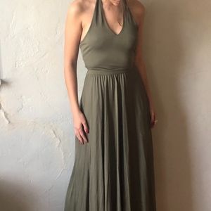 Olive Green Halter Midi Length Dress